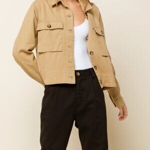 Utility Jacket Women Size Large Tan Button-Down Long Sleeved